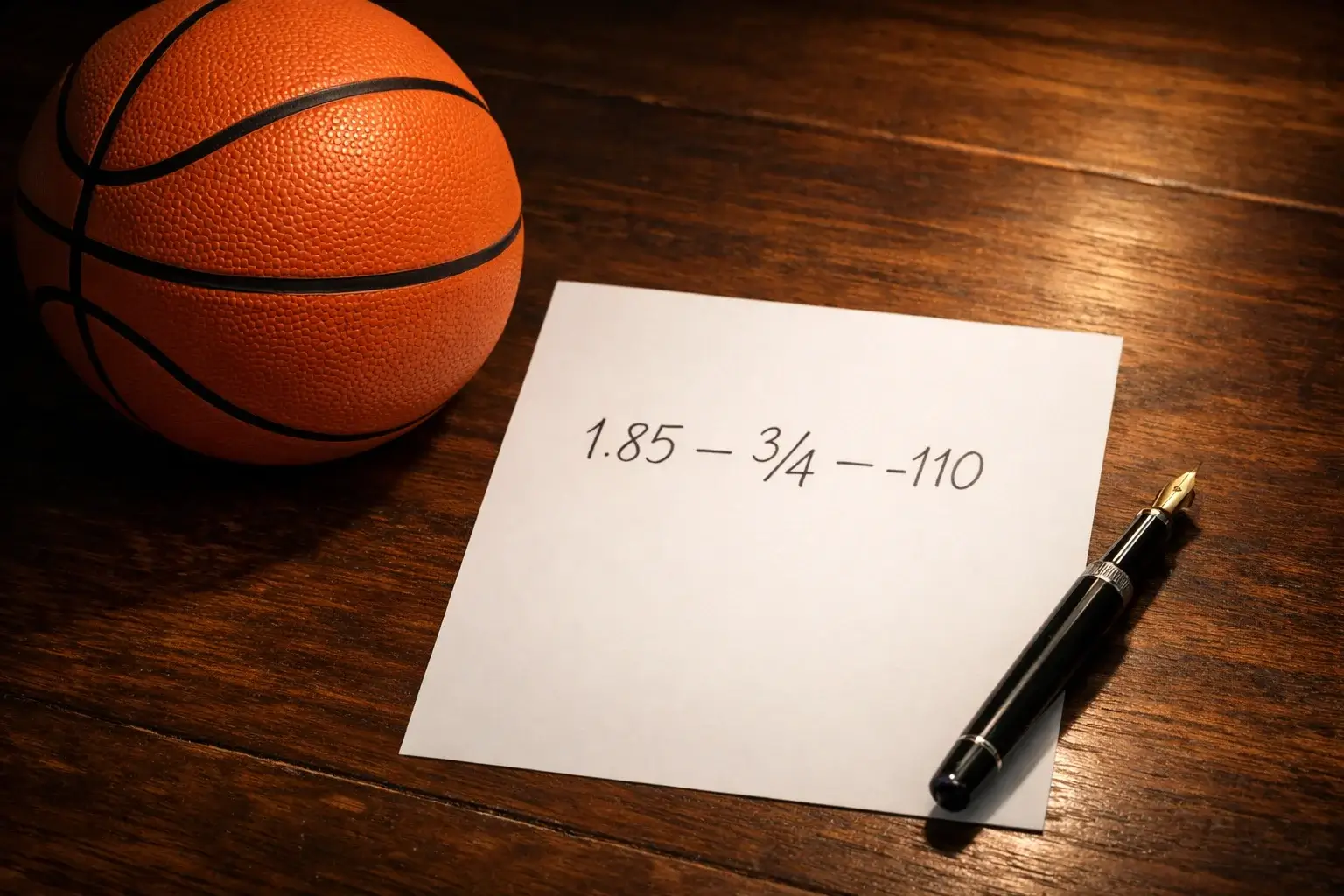 Basketbal met verschillende getalsnotaties die odds-formaten vertegenwoordigen