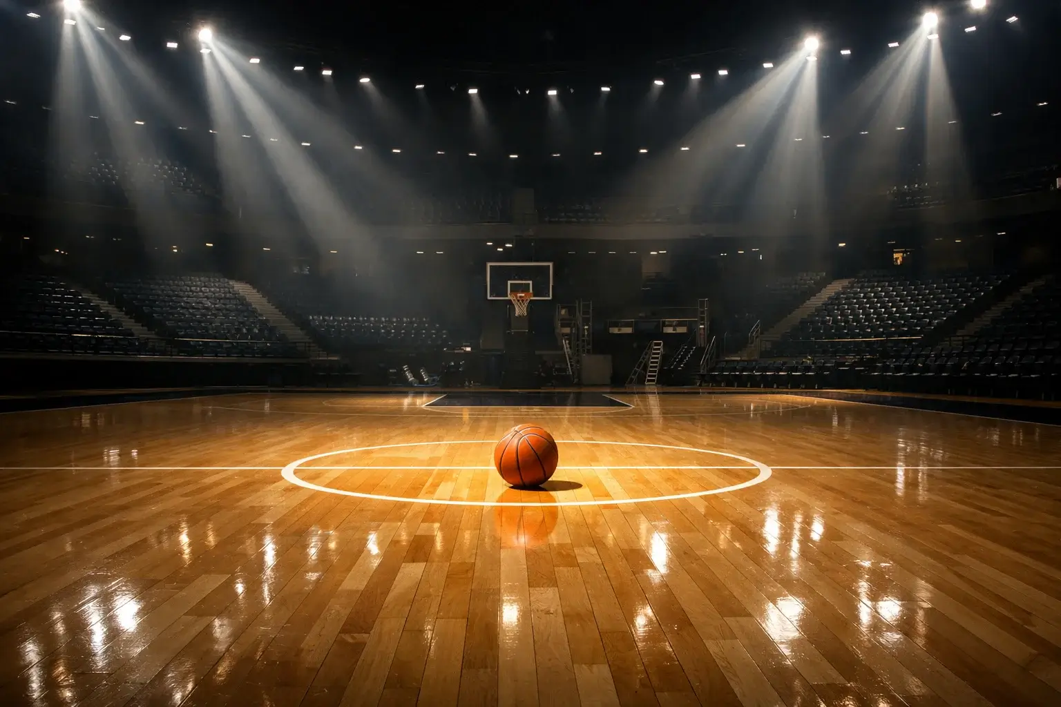 Overzicht van een NBA-arena die klaar wordt gemaakt voor een nieuw seizoen